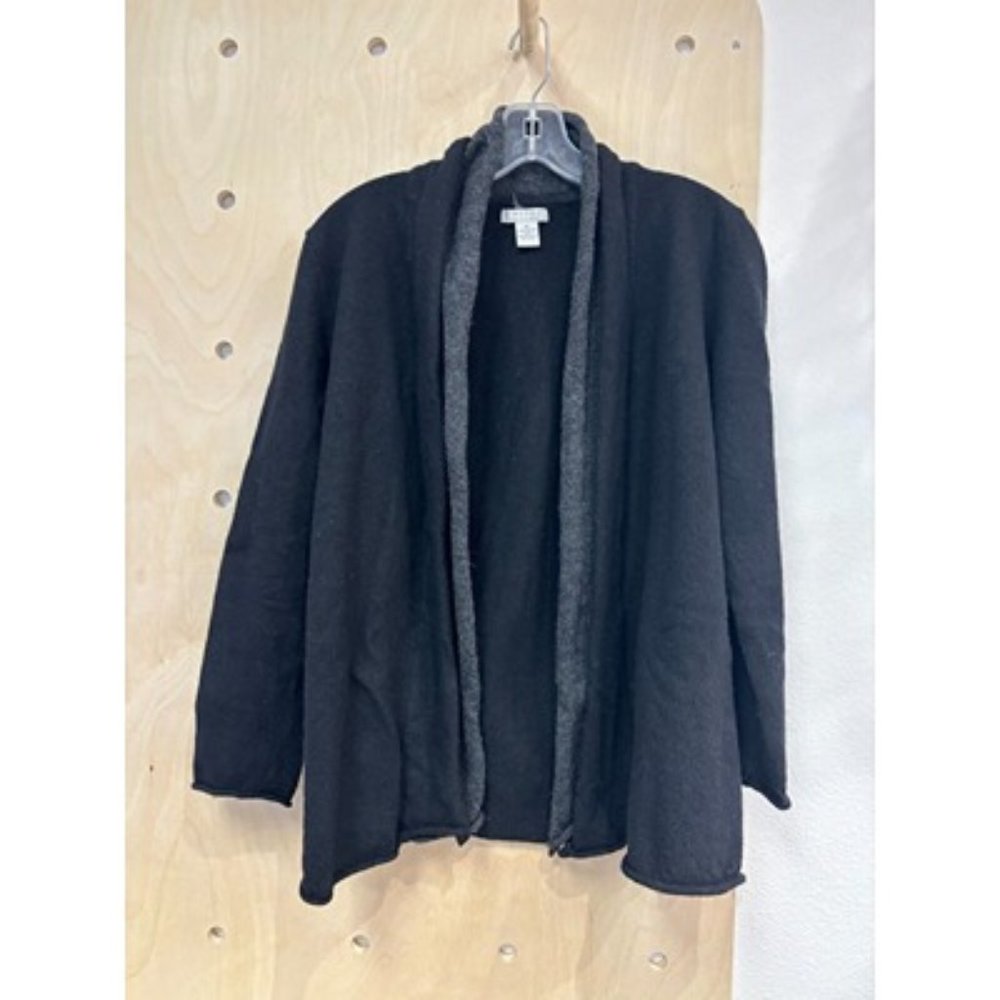 Tweeds Black Long Sleeve Merino Wool Open Front Cardigan Sweater Size XL